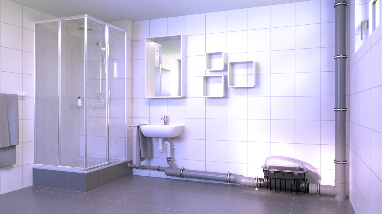 Einbaudarstellung Rückstauverschluss Staufix SWA zum Einbau in eine freiliegende Abwasserleitung