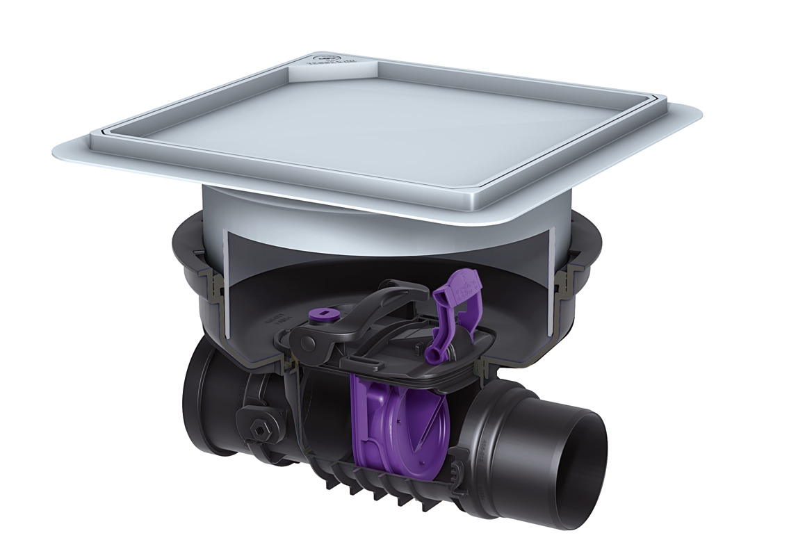 Rückstauverschluss Staufix zum Einbau in die Bodenplatte, mit einer Klappe Rückstauverschluss Staufix zum Einbau in die Bodenplatte, mit einer Klappe