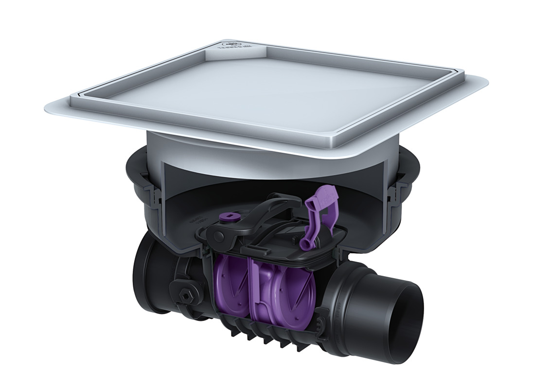 Rückstauverschluss Staufix zum Einbau in die Bodenplatte, mit zwei Klappen Rückstauverschluss Staufix zum Einbau in die Bodenplatte, mit zwei Klappen