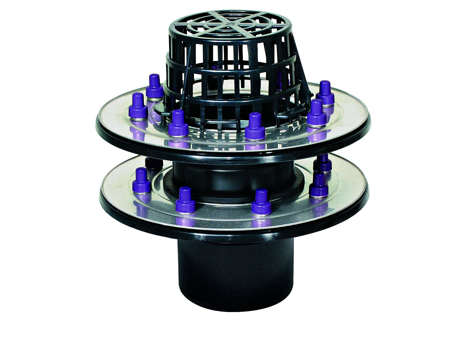 Flachdachablauf mit doppeltem Pressdichtungsflansch Flachdachablauf mit doppeltem Pressdichtungsflansch