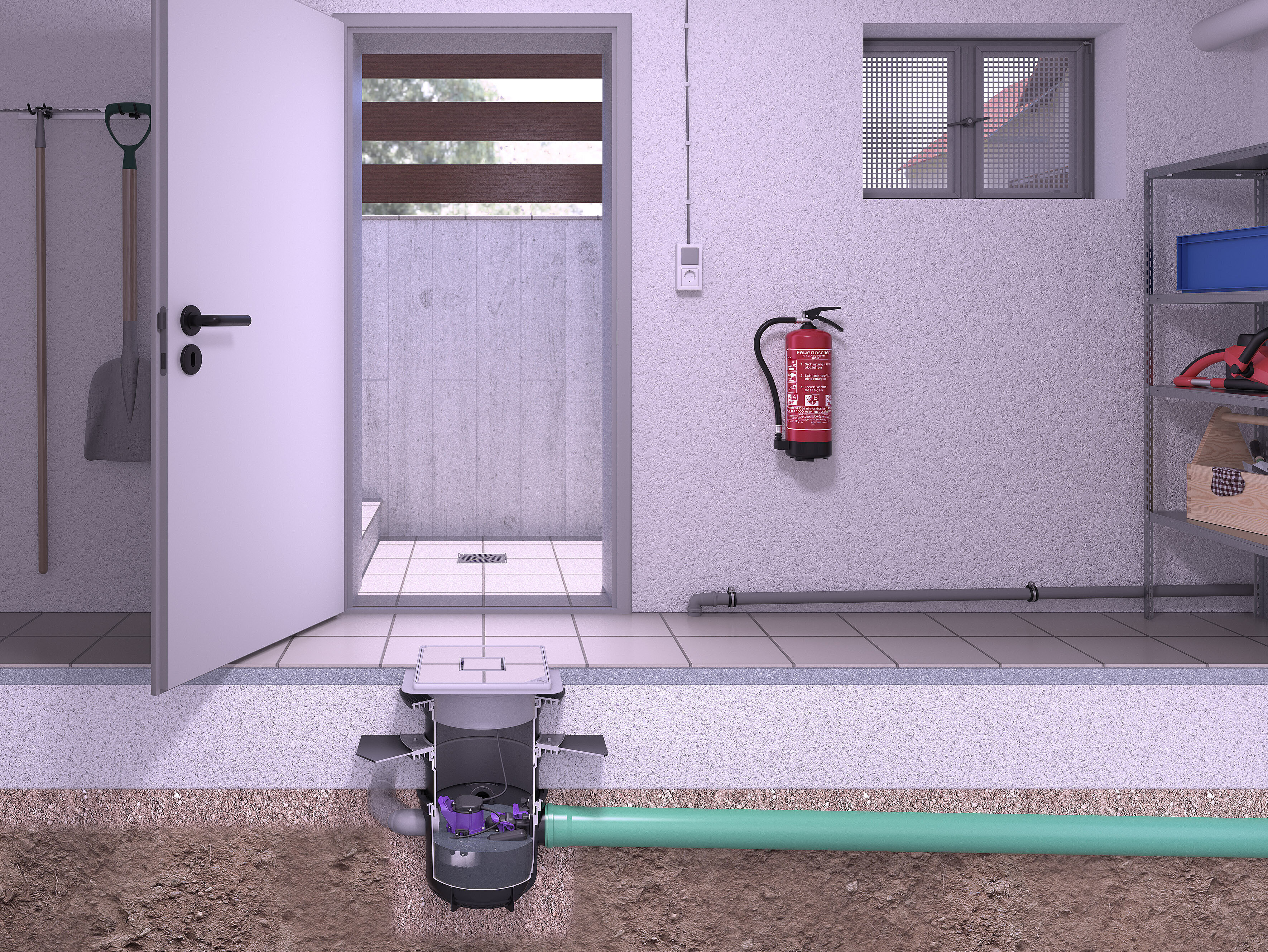 Einbaudarstellung Pumpfix S Underfloor im Keller Einbaudarstellung Pumpfix S Underfloor im Keller