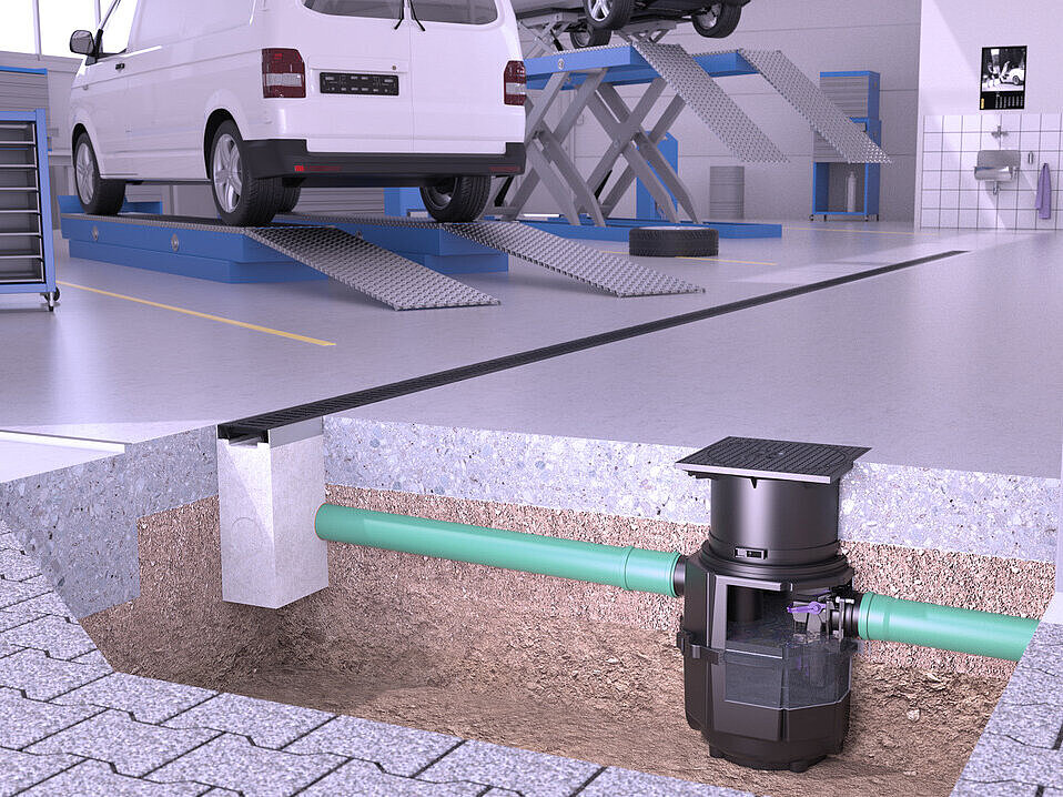 Ölabscheider in eine Autowerkstatt Ölabscheider in eine Autowerkstatt