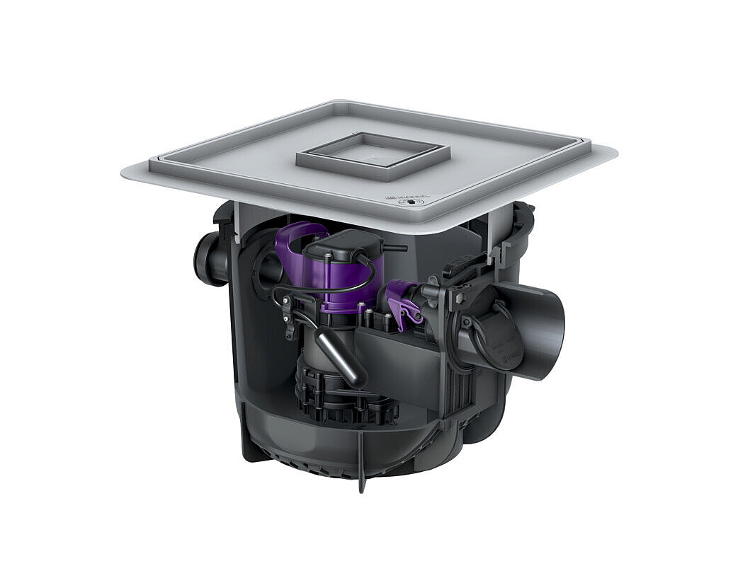 Kellerablauf Pumpfix S Underfloor zum Einbau in die Bodenplatte, mit befliesbarer Abdeckung Kellerablauf Pumpfix S Underfloor zum Einbau in die Bodenplatte, mit befliesbarer Abdeckung