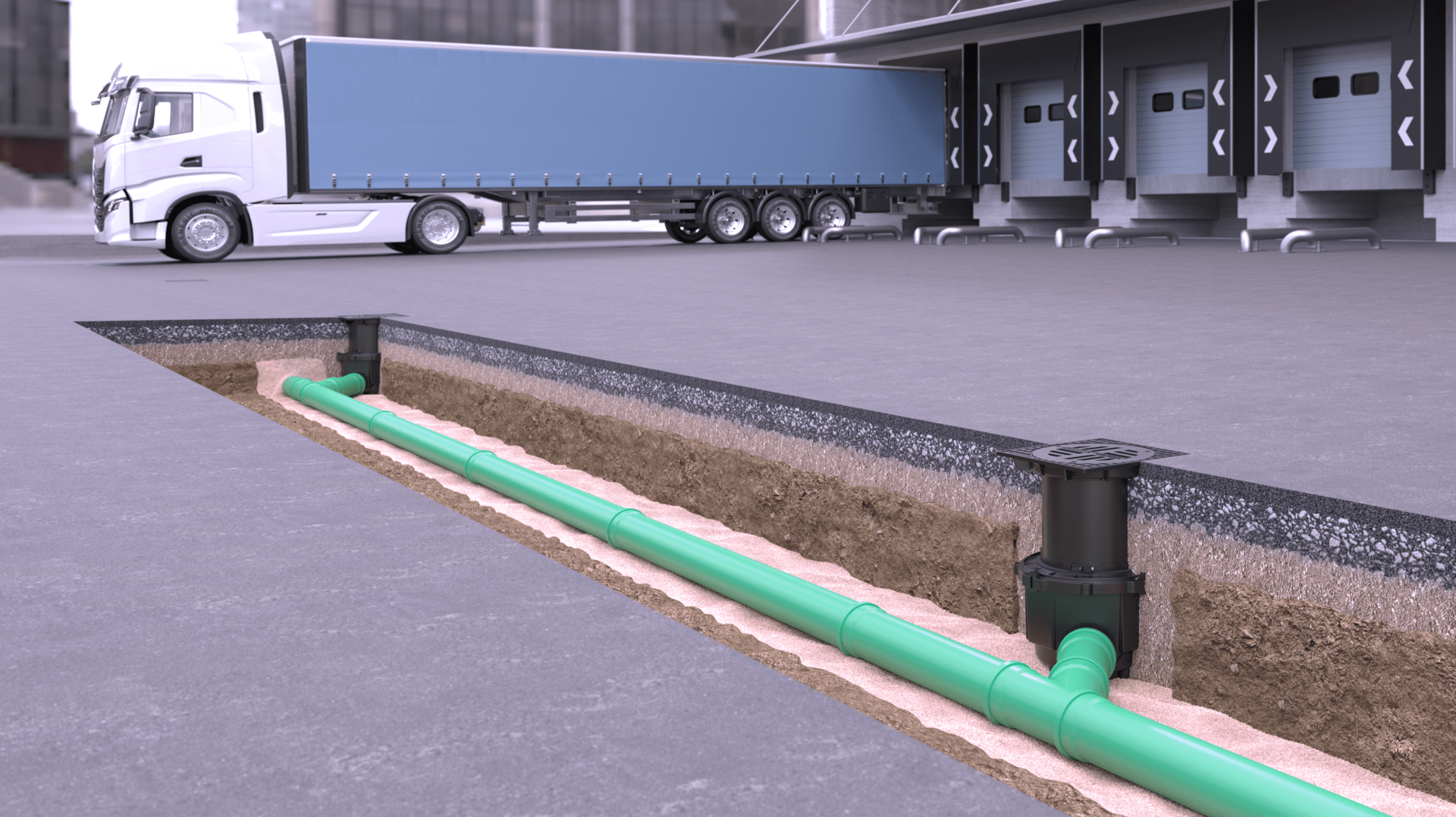 Einbaudarstellung Hofablauf System 400, bruchsicher und belastbar Einbaudarstellung Hofablauf System 400, bruchsicher und belastbar