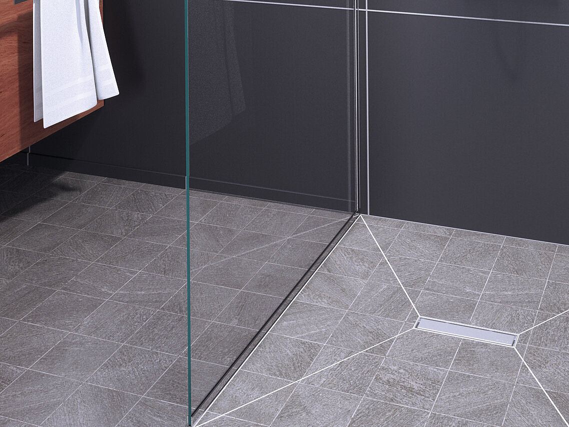 Einbaudarstellung Duschrinne Linearis Compact, 300 mm Länge Einbaudarstellung Duschrinne Linearis Compact, 300 mm Länge