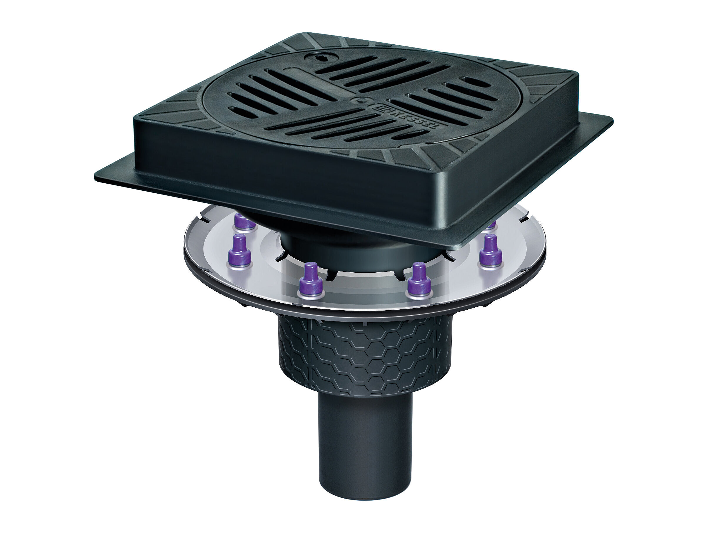 Parkdeckablauf Ecoguss eckig mit Grundkörper Ecoguss und Pressdichtungsflansch Parkdeckablauf Ecoguss eckig mit Grundkörper Ecoguss und Pressdichtungsflansch